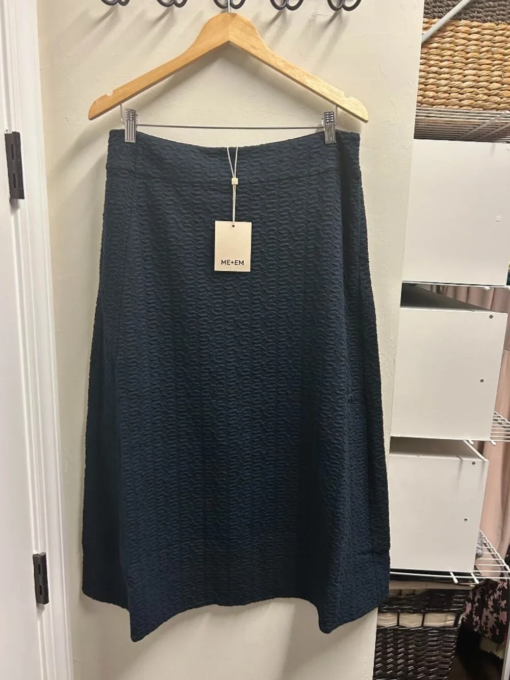 ME+EM Jacquard Jersey Textured Midi Skirt Navy NWT